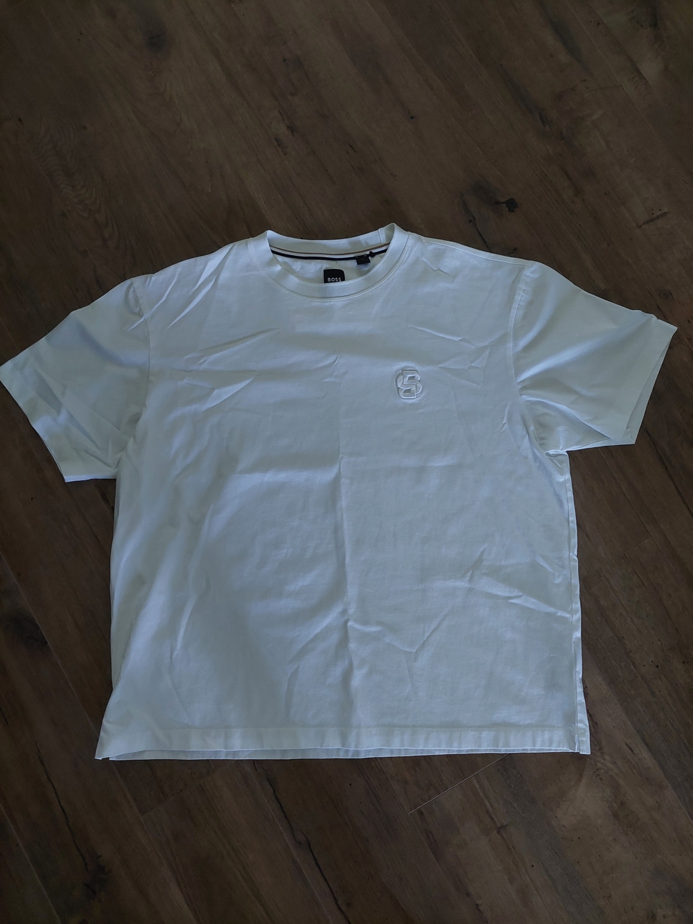 BOSS Hugo Boss T Shirt Mens XXL White Mercerised Cotton Monogram Logo Portugal